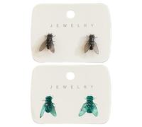 2 Pares De Pendientes De Mosca Realistas Para Mujeres Y Hombres, Mini Pendiente De Mosca Negra Personalizado De Simulación, Pendientes De Animales Simulados De Broma (Negro + Verde)