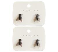 2 Pares De Pendientes De Mosca Realistas Para Mujeres Y Hombres, Mini Pendiente De Mosca Negra Personalizado De Simulación, Pendientes De Animales Simulados De Broma (Negro)