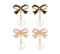 2 pares de pendientes de perlas, pendientes de perlas de lazo, pendientes para mujer, pendientes hipoalergénicos, pendientes perforados, regalos exquisitos, Perla