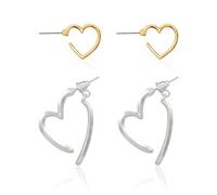 2 Pares de Pendientes de Plata Con Forma de Corazón, Colgantes de Aro Con Colgante Para Mujer, Plateados