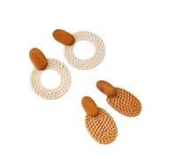 2 Pares De Pendientes De Rafia Bohemios De Verano Hechos A Mano con Diseño Geométrico De Ratán, Joyería De Moda para Fiestas De Disfraces para Mujeres y Niñas.