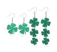2 Pares de Pendientes del Día de San Patricio para Mujer, Pendientes Verdes de Cuatro Hojas Pendientes Colgantes de Acrílico con Forma de Trébol de la Suerte para Fiestas Irlandesas