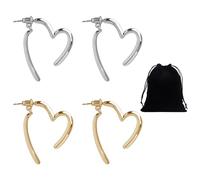 2 pares de pendientes en forma de corazón para mujer, con 1 bolsa de almacenamiento de joyas, bonitos pendientes de amor, pendientes elegantes, adecuados para fiestas, uso diario, etc. (oro, plata),