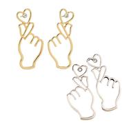 2 pares de pendientes llamativo de corazón de dedo para mujer-Pendientes de mano de amor de oro y plata, joyería romántica de San Valentín para adolescentes y adultos