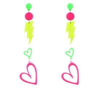 2 Pares de Pendientes Neón los Años 80 y 90 para Mujer, Acrílicos Retro con Forma Corazón Rayo para Fiestas Temáticas de los Años 80 y 90 Accesorios Joyas Brillantes
