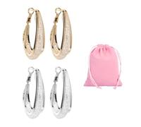2 pares de pendientes para mujer, 1 bolsa de regalo, pendientes elegantes, pendientes ovalados, aros de malla, para fiestas, uso diario, etc. (oro/plata), Acero aleado