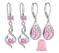 2 pares de pendientes para mujer con 1 bolsa de almacenamiento rosa, pendientes de diamante, pendientes de cristal, joyas rosas, Cobre