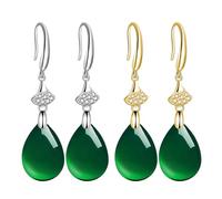 2 pares de pendientes para mujer, pendientes de ágata con piedras preciosas, pendientes verdes para mujer, accesorios de regalo, ágata latón