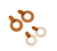 2 Pares De Pendientes Redondos Bohemios con Estilo Vintage, Geométricos, Hechos A Mano, con Trenza De Paja y Rafia, Joyería De Moda para Mujeres y Niñas.