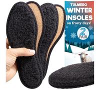 2 pares de plantillas térmicas para hombre, mujer y niños, suela de piel de cordero para el invierno, plantillas de lana natural y corcho, plantillas térmicas para zapatos, color negro, plantillas