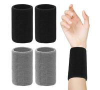 2 pares de pulseras deportivas, muñequeras para la muñeca, muñequeras de sudor, muñequeras (negro, gris frío).