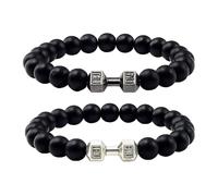 2 pares de pulseras mate, pulseras de perlas, pulseras de mancuernas, regalos de heavy metal, regalos de fitness para hombres y mujeres, pulseras de yoga, pulseras calmantes (negro)