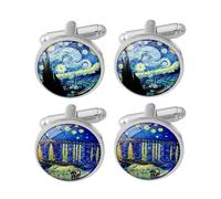 2 Pares De Puños De Pintura Al Óleo De Gogh, Botones De Manguito De Hombres, Botones Creativos De Desecho De Moda, Mangas Shirthemting, Hombres Y Mujeres Comunes, Hebillas De Decoración De Ropa