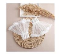 2 pares de puños desmontables malla encaje con mangas acampanadas falsas for mujer, plisadas, volantes, accesorio decorativo for pulsera Para Decoración De Ropa(White 1)