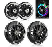 2 pares de ruedas luminosas para scooter, 80/120 mm, ruedas de scooter con rodamientos ABEC 7, luz intermitente LED (negro)