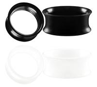 2 pares de silicona negro y blanco doble acampanado ultra fino piercing joyería estiramiento de oído lóbulo tapón carne túnel pendiente, Sin gemas.