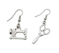 2 pares de tijeras y aretes de máquina de coser que no coinciden, regalo de costura, novedad, peculiar, regalo artesanal, joyería de costurera