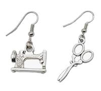 2 pares de tijeras y aretes de máquina de coser que no coinciden, regalo de costura, novedad, peculiar, regalo artesanal, joyería de costurera