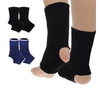 2 pares de vendas de tobillo transpirables para niños, vendas de pie elásticas para tobillos torcidos, calcetines de talón deportivos, vendaje de tobillo para niños de 6 a 14 años (negro y azul)