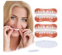 2 Pares Dientes de Carillas Cosméticos, Seguro y Cómodo Carillas A Presión En Los Dientes Superiores Inferiores con Cuentas Adhesivas Térmicas para La Reparación Temporal de Problemas Dentales