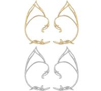 2 Pares Ear Cuff Elf Pendientes para Señoras Elf Ears Catwoman para Elven Costume Fairy Costumes Mujeres Cosplay Costume (Oro, Plata）