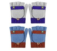 2 Pares Guantes de Punto sin Dedos Convertibles con Cubierta Tapa Abatible para Invierno Niños 5-12 Años (Azul, Gris Claro)