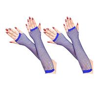 2 Pares guantes de red sin dedos, guantes largos de red, guantes de malla de nylon elástico para las mujeres 80's Themed Party, Halloween Cosplay (Azul)