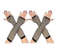 2 Pares guantes de red sin dedos, guantes largos de red, guantes de malla de nylon elástico para las mujeres 80's Themed Party, Halloween Cosplay (Negro)