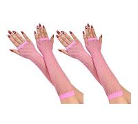 2 Pares guantes de red sin dedos, guantes largos de red, guantes de malla de nylon elástico para las mujeres 80's Themed Party, Halloween Cosplay (Rosa)