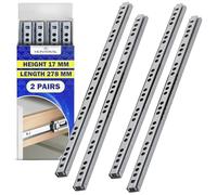 2 Pares Guias Correderas para Cajones con Rodamiento de Bolas 278 mm x H 17 mm - Rieles para Cajones Telescópicas Tienen una Extensión Parcial de 202 mm - Garantía de 10 Años - MONTERAL