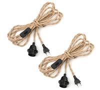 2 Pares Hotloop Lámpara de Cuerda de Cáñamo E27 Portalámparas Colgante con Interruptor, 4,5m Cable para Lámparas de Techo de Pie de Bricolaje Edison DIY Retro Bombilla Candelabro Vintage