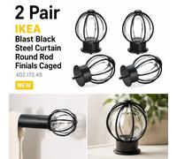 2 Pares IKEA Blast Negro Acero Cortina Redonda Barra Acabados Enjaulados...