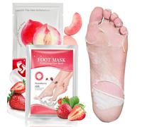 2 Pares Mascarilla Pies Exfoliante,Calcetines Exfoliantes de Pies,Foot Mask Eliminar Córnea y Piel Muerta,Ideal para Talones Agrietados y Pies Secos y Asperos（Melocotón de fresa）