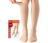 2 Pares Medias de Compresión Mujer y Hmbre Médicas Circulacion, 20-30 mmHg Clase 2, Calcetines Compresion para Varices, Edema, Vuelo (2x Beige, M)