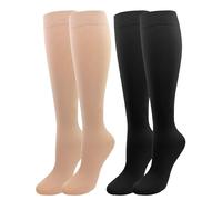 2 Pares Medias de Compresión Mujer y Hmbre Médicas Circulacion, 20-30 mmHg Clase 2, Calcetines Compresion para Varices, Edema, Vuelo (Negro+Beige, M)
