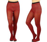 2 Pares Medias de Rayas Rallas para Niña Niños, Leotardos Pantimedias Enteras Elasticos, Leggin y Media para Disfraz de Miercoles y Carnaval (Rojos y Negros)