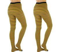 2 Pares Medias de Rayas Rallas para Niña Niños, Leotardos Pantimedias Enteras Elasticos, Leggin y Media para Disfraz de Miercoles y Carnaval (Negros y Amarillos)