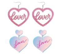 2 Pares Pendientes Corazón Pendientes Neon Pendientes Corazon Acrilico Retro 80s 90s Fiesta de Disfraces San Valentin Halloween Navidad Pendientes Fiesta