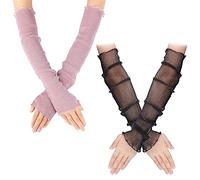 2 Pares Protección de Brazo de Manga UV Manga Brazo de Protección Solar Encaje Guantes de Verano Largos Ultrafinos Sin Dedos Codo Malla Fresca Protector Solar Mangas Perfectos fiestas deportivas