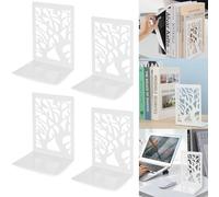 2 Pares Sujetalibros Estanteria, Sujeta Libros Metal Apoya Libros para Estanteria Soporte Libros Decorativo Tapones para Estantes de Libros para Oficina Biblioteca Hogar Escuela (Blanco 2)