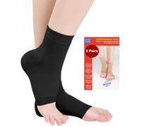 2 Pares Tobillera de Medias de Compresión Mujer y Hombre Clase 2 (20-30 mmHg), Para Edema, Fascitis Plantar, Esguinces, Neuropatía y Deporte. (2x Negro, XL)