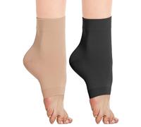 2 Pares Tobillera de Medias de Compresión Mujer y Hombre Clase 2 (20-30 mmHg), Para Edema, Fascitis Plantar, Esguinces, Neuropatía y Deporte. (Negro+Beige, XL)