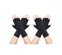 2 Pares Unisex Guantes sin Dedos, Guantes Cálidos sin Dedos De Invierno, Guantes de Punto de Invierno para Exteriores, Muñeca Larga Guantes de Mitad sin Dedos para Mujer y Hombre