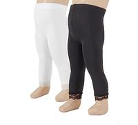 2 PARES X LEGGINGS CORTOS SEMI OPACOS PARA BEBES | MALLAS CORTE PIRATA EN MICROFIBRA CON ENCAJE | 40 DEN | NEGRO, BLANCO | 12, 18, 24 MESES | CALCETERÍA ITALIANA | (24 Meses, 1 BLANCO + 1 NEGRO)