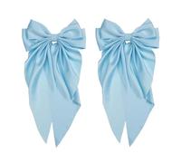 2 pasadores de lazo, clip de pelo de satén sedoso jumbo con colas largas para mujeres y niñas, pinzas grandes de metal francés para el cabello y accesorios para el cabello (azul claro)