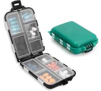 2 pastillas semanales, pastillero portátil diario con 10 compartimentos extraíbles, pastillero de bolsillo, mini organizador para pastillas para medicamentos suplementos vitaminas, negro/verde