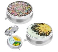 2 pastilleros con 3 compartimentos, pequeño para viajes, pastillero con espejo, redondo de metal para viajes, organizador de píldoras portátil, pequeño para uso diario y viajes