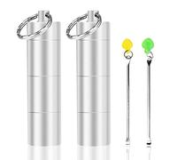 2 pastilleros de aluminio, organizador portátil de metal de pastillas, 3 compartimentos, pastilleros de bolsillo, para viaje, pastillero diario con cuchara pequeña (plata)