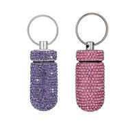 2 pastilleros portátiles impermeables con llavero, dispensador de medicamentos, almacenamiento de botellas para acampar al aire libre, viajes (rosa + morado)