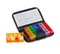 2 Pastilleros Semanales con Estuche 4 Tomas, Organizador Pastillas, PVC-PP, 19,5 x 13,5 x 3,5 cm, Negro